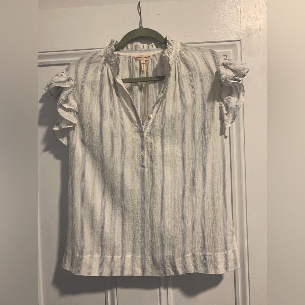 Rebecca Taylor Striped Ruffle Sleeve Top